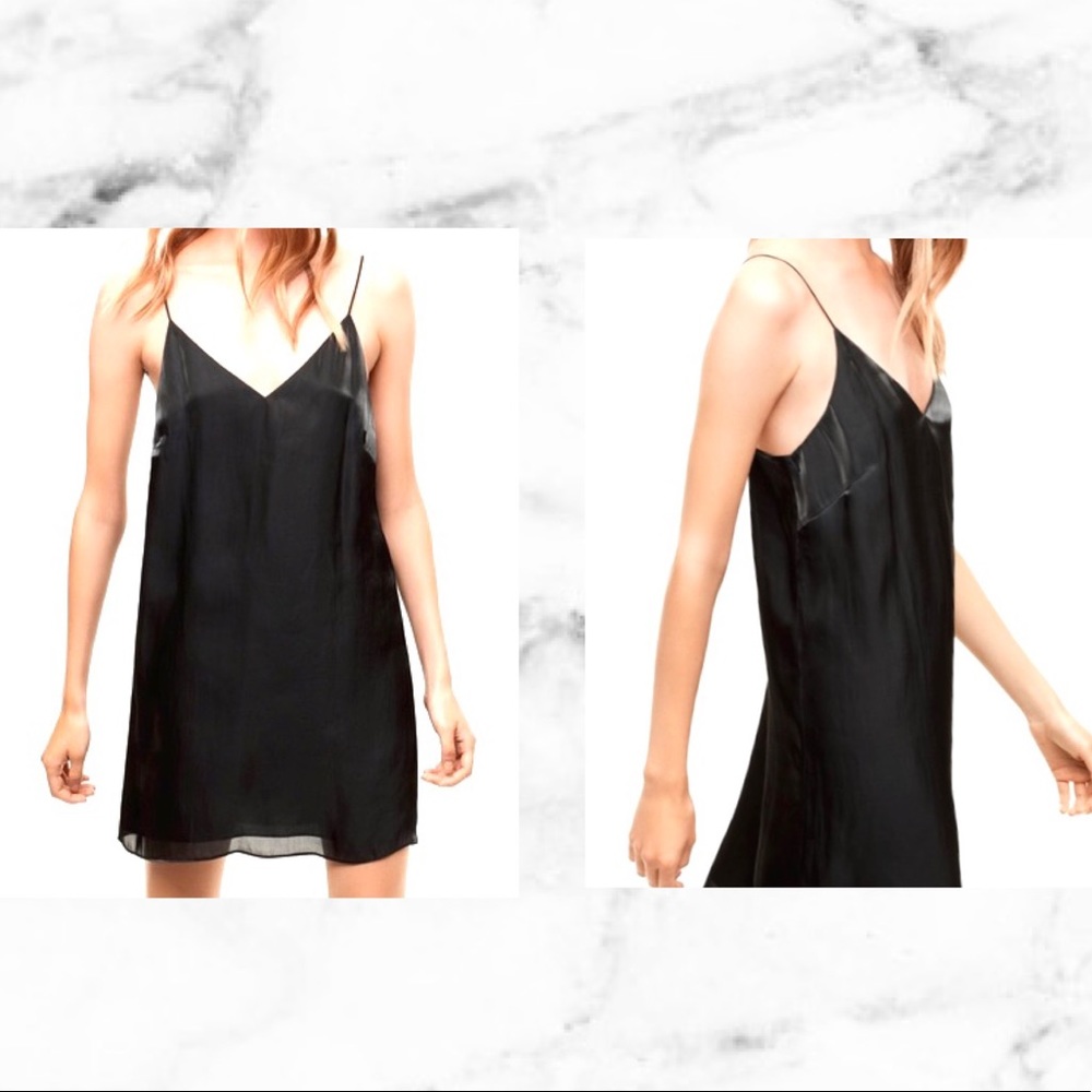 Aritzia Black Satin Slip Mini Dress